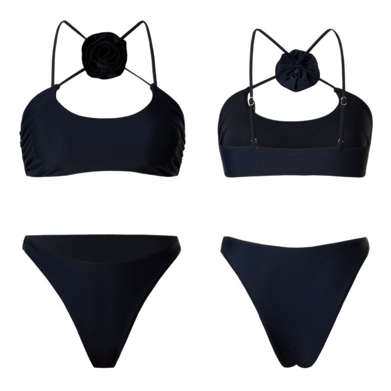 Dame bikini-sæt med blomsterdetalje og høj benudskæring Skovae