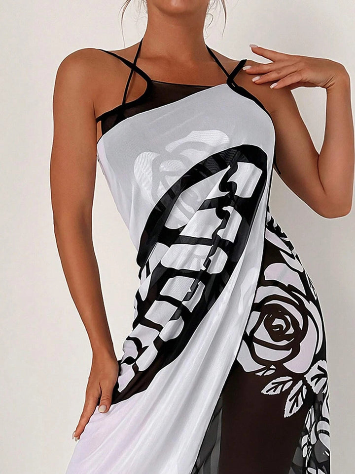 Dame Floral Print Schwimmeddelskjole Stilla