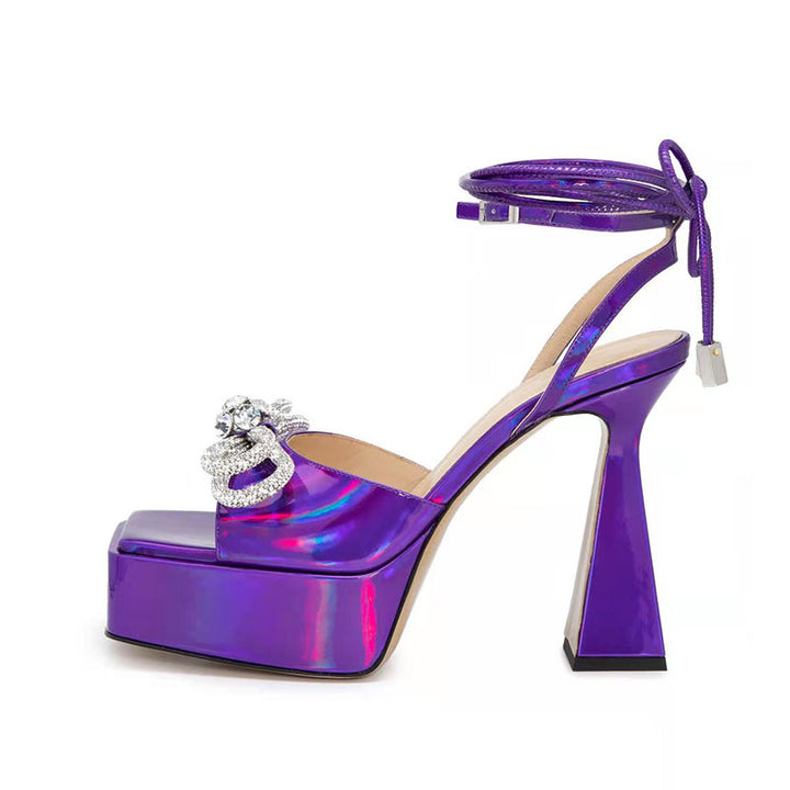 Femme Platform Chunky High Heels Sandaler med dekorativt rhinestones-akkord Stilla
