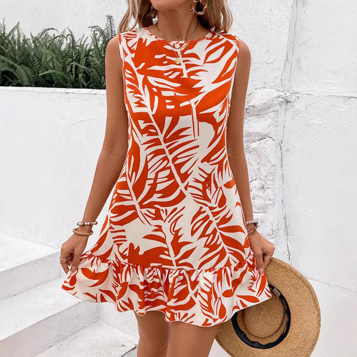 Dame Tropisk Print Rynket Shirt Mini-Kjole Stilla
