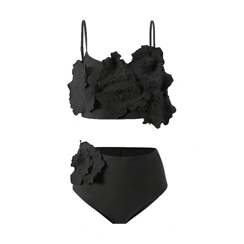 Dame bikini-sæt med blomstret 3D-design og højt skåret bund Skovae
