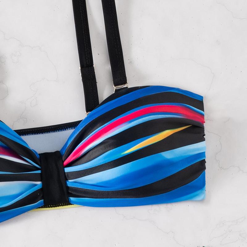 Dame bikini sæt med fristende bandeau top og højt skårede bukser Skovae