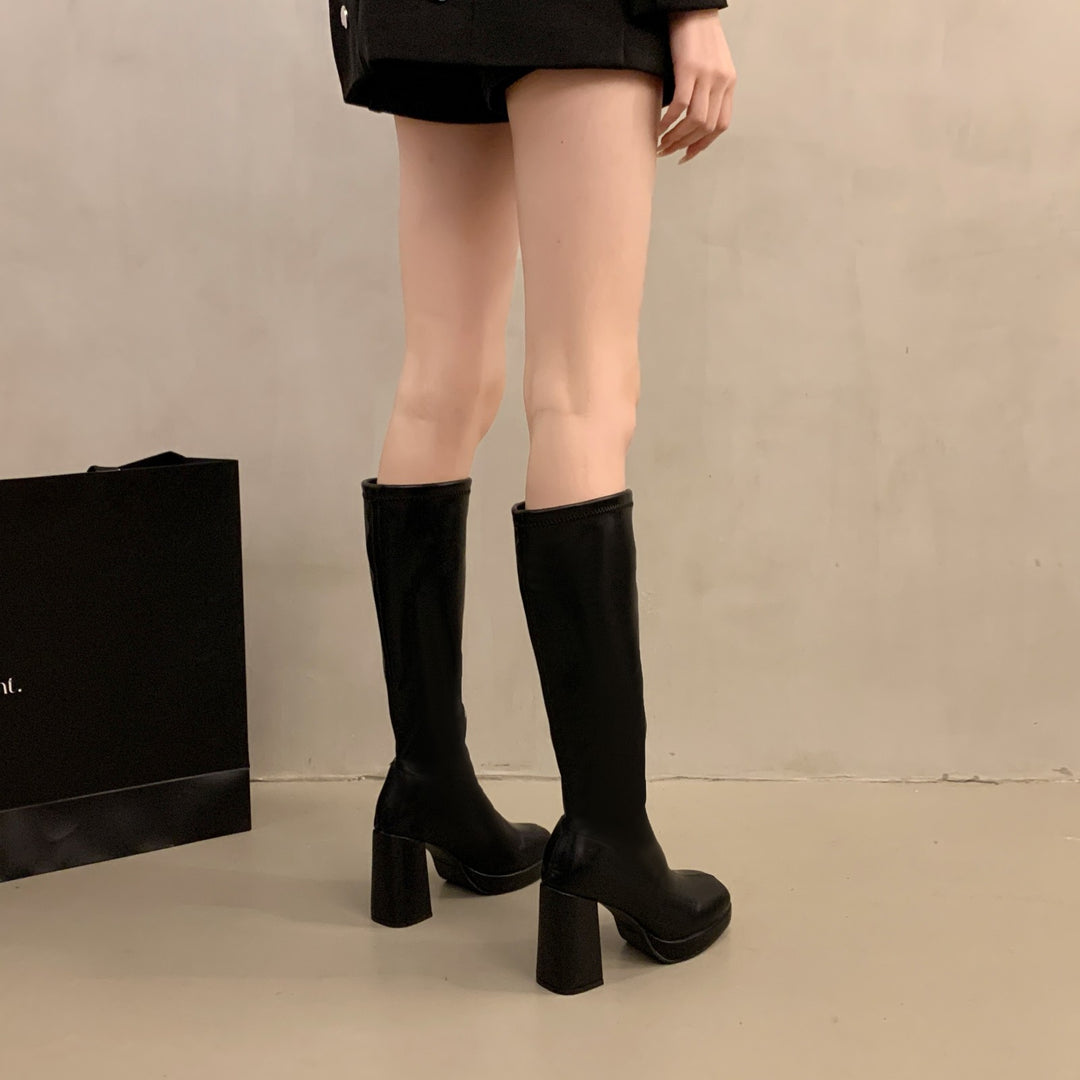 Dame Chunky Heel Knælange Støvler Stilla