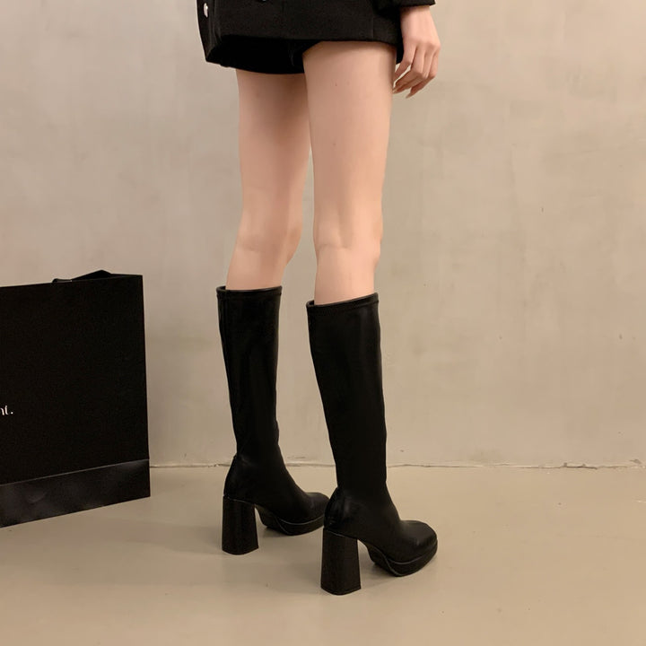 Dame Chunky Heel Knælange Støvler Stilla
