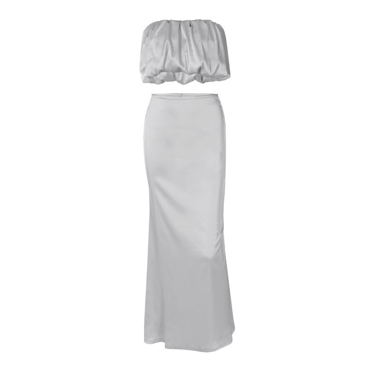 Dame Elegant top med rynket design og lang, tætsiddende nederdel Stilla