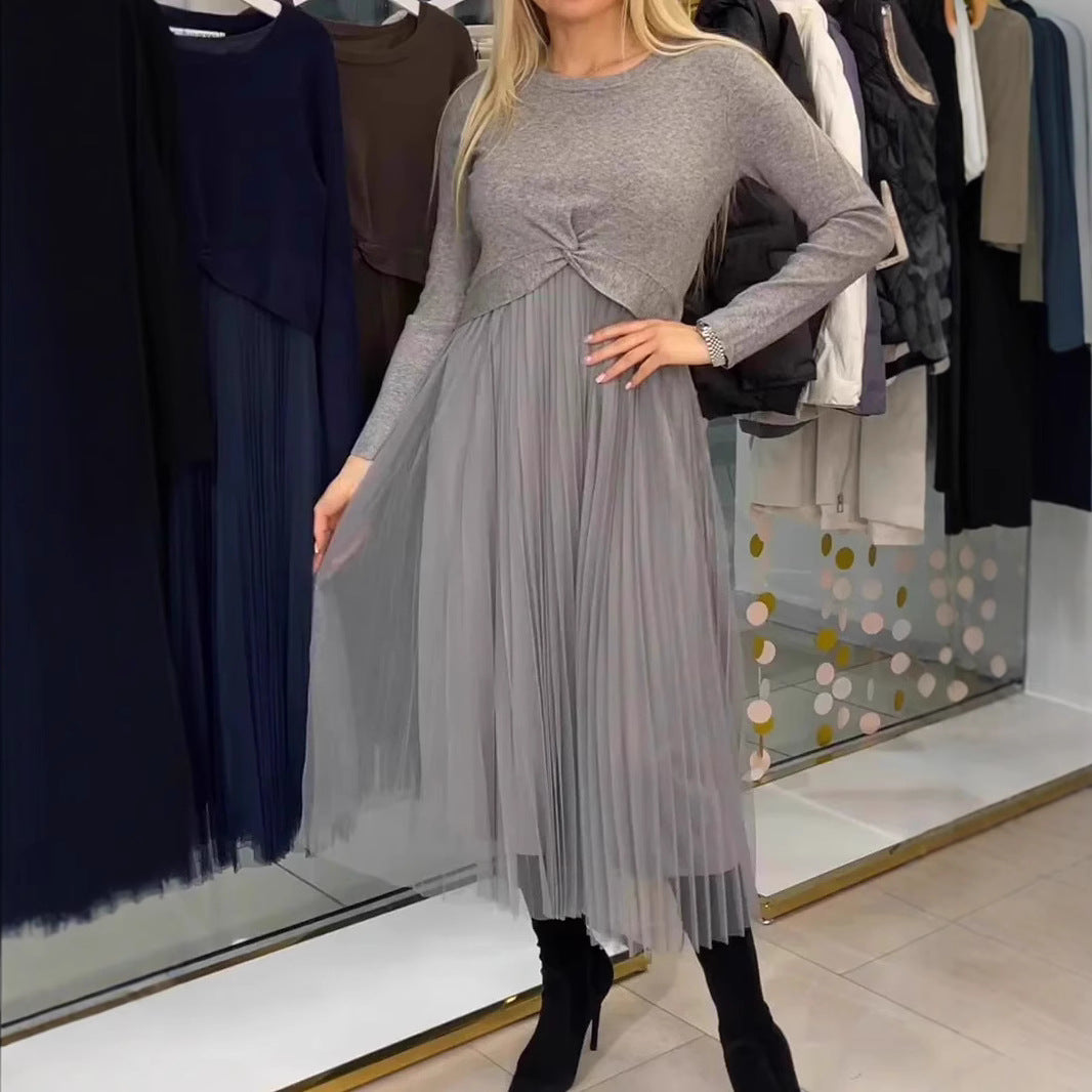 Dame Plisseret Midikjole med elegant Knotedesign Stilla