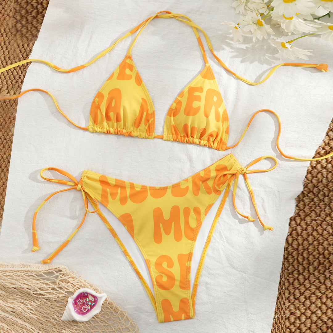 Dame Bikini-sæt med legesygt farvemønster og justerbare bånd Skovae