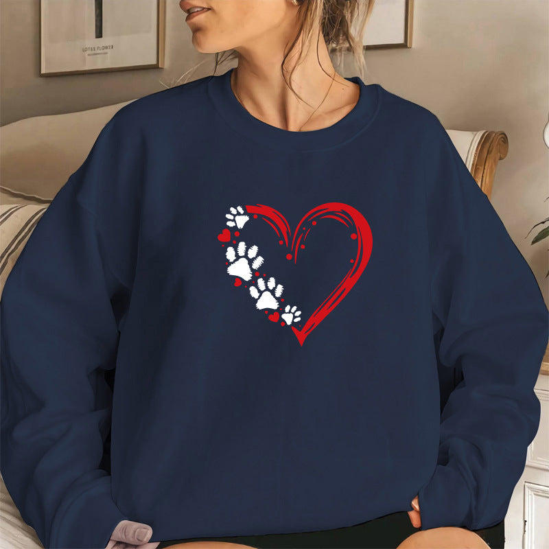 Kvinders sweatshirts med kreativt hjerte- og pote-design Stilla
