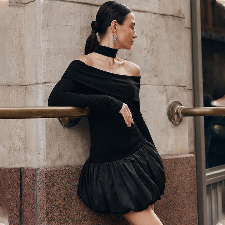 Dame Off-Shoulder Kjole med voluminøs Skørt Stilla