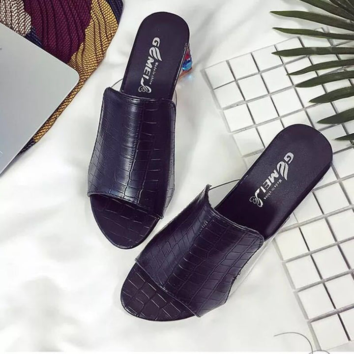 Dame sandaler med farverig blokhælhøj og transparent design Stilla
