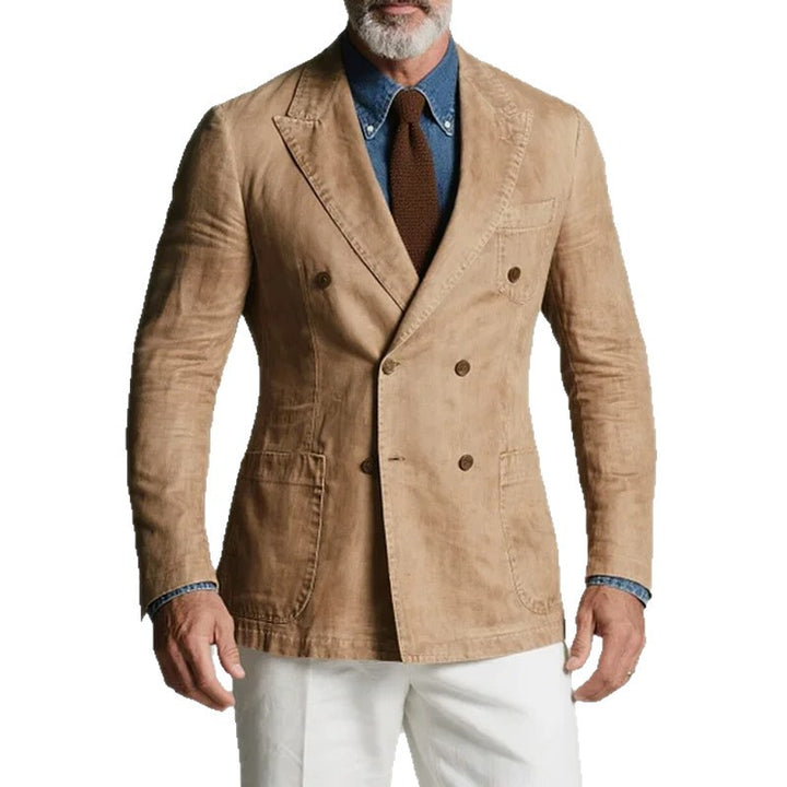 Herrer elegant linned blazer med dobbelt knaplukning og praktiske lommer Stilla
