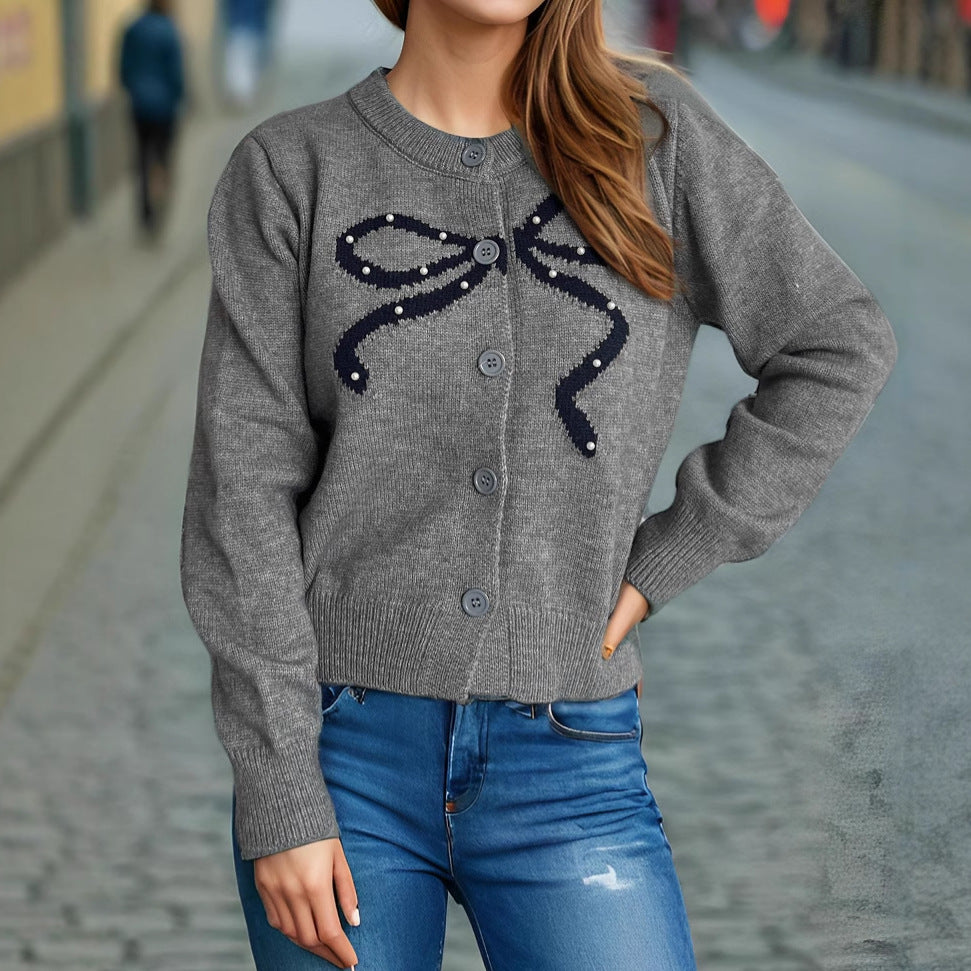Kvinders hyggelige cardigan med sløjfemotiv Stilla