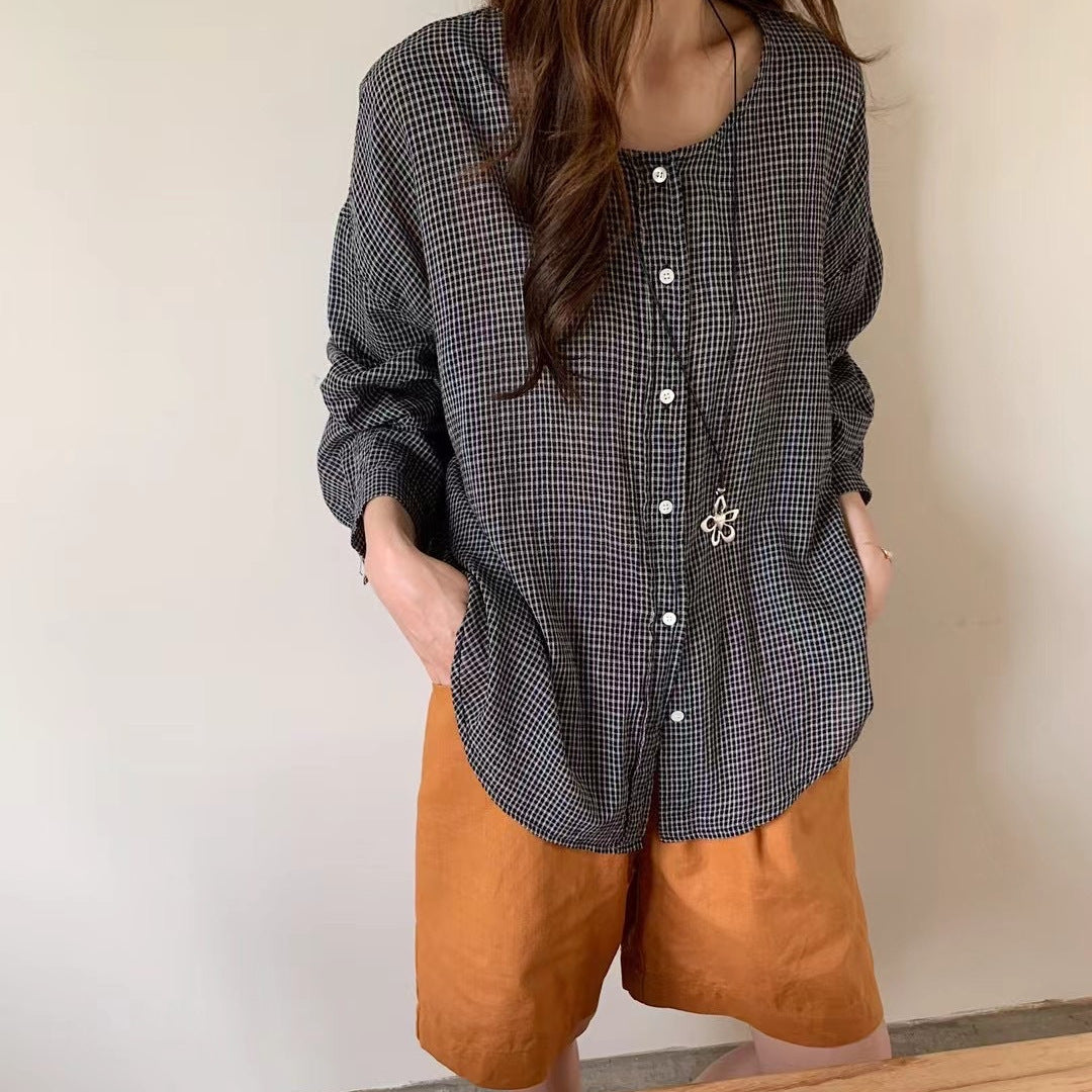 Damer Oversized Button-Up Karo-Bluse med unik kant Stilla