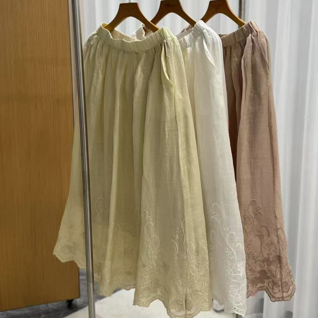 Femme Elegante Broderet Midi-Nederdel Stilla