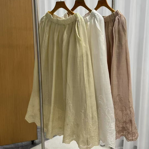 Femme Elegante Broderet Midi-Nederdel Stilla
