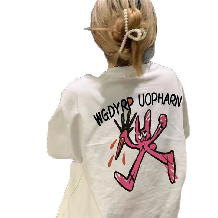 Dame T-shirt med kreativt cartoon-print og afslappet pasform Stilla