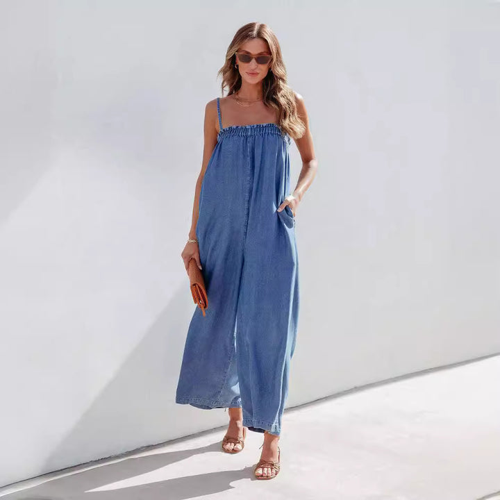 Dame Relaxed Fit Denim Jumpsuit med justerbare stropper Stilla
