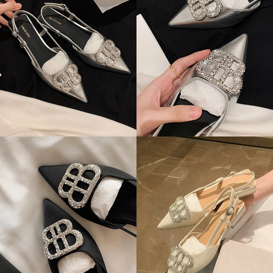 Dame elegante Slingback Ballerinas med spids tå og strass-accente Stilla
