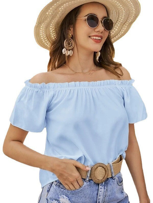 Dame Off-Shoulder Bluse med elastisk talje og luftige ærmer Stilla