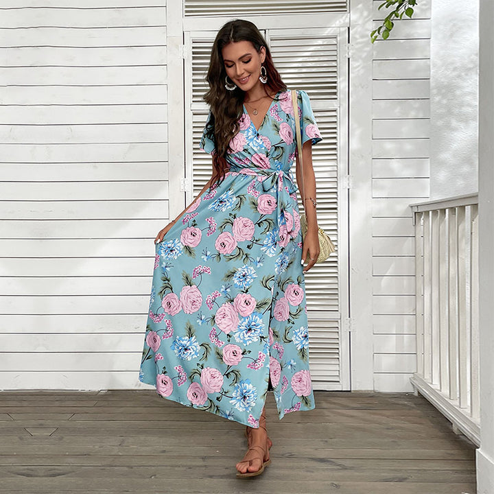 Dame Floral Vakuum-Maxi-Kjole med høj slit Stilla