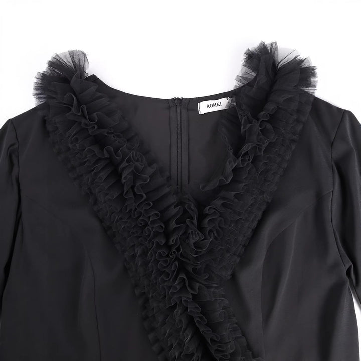 Damer Elegant plisseret Midi-kjole med flæsedetaljer Skovae