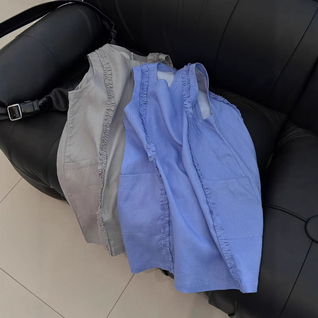 Femme Elegante Ærmeløs Tunika med Volangkant og Lommer Stilla