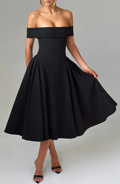 Dame Off-Shoulder Midikjole med elegant snit og lommer Stilla