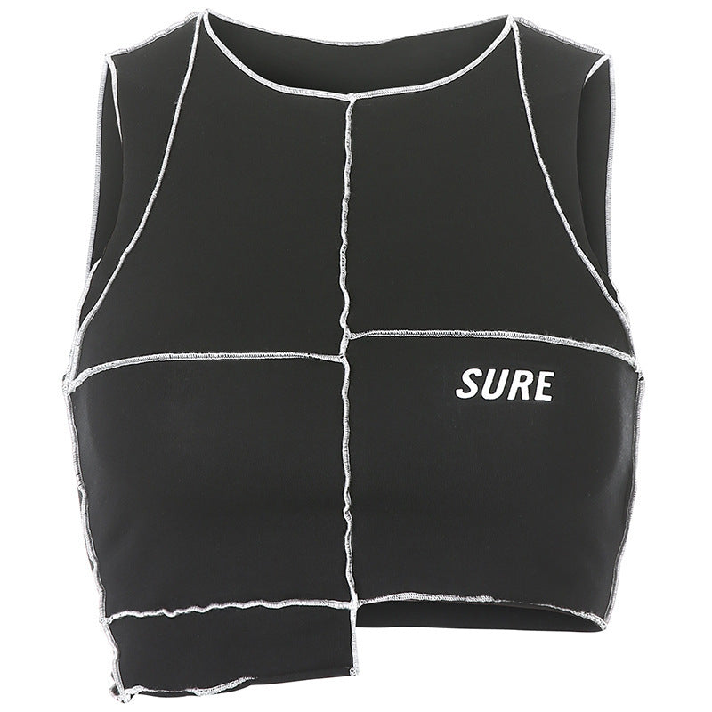 Dame Crop-Top med kreativ skæring og kontraststikninger Skovae