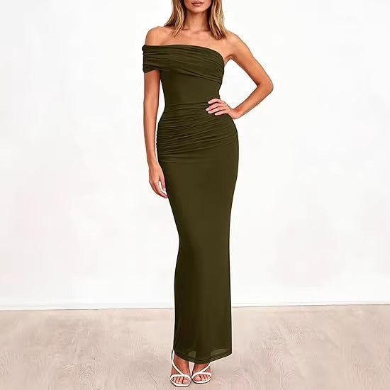Dame Elegant Maxi Kjole med skuldrene fri design og raffinerede draperinger Skovae