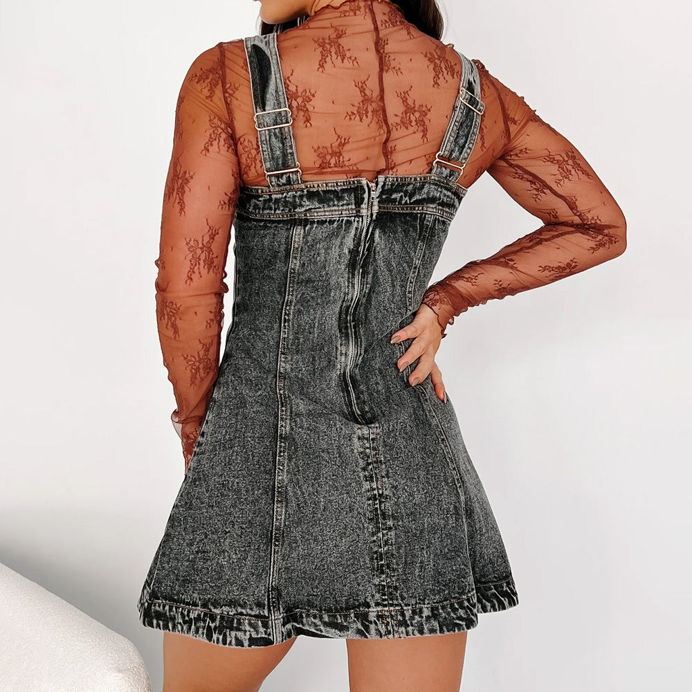 Dame Lækkert Denim-Kjole med justerbare stropper Stilla