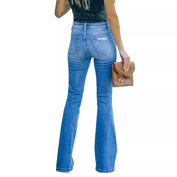 Dame Bootcut Jeans med afslappet Used-Look og høj talje Stilla