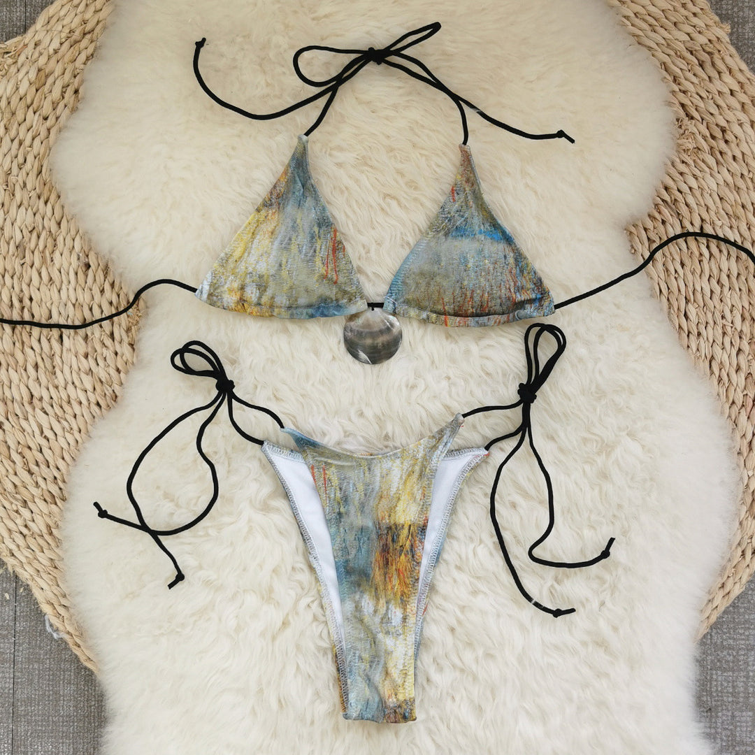 Dame bikini-sæt med justerbare bindebånd og unikt metallic-detalje Stilla
