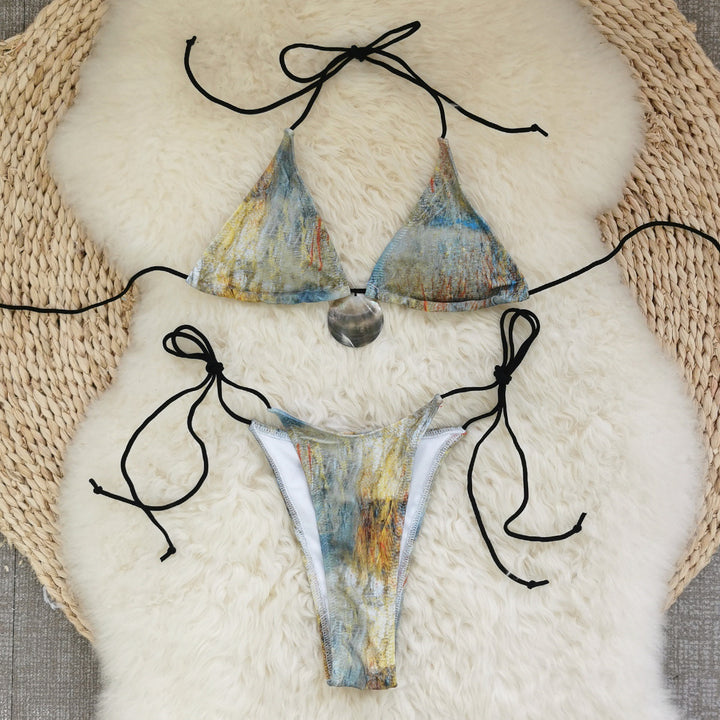 Dame bikini-sæt med justerbare bindebånd og unikt metallic-detalje Stilla