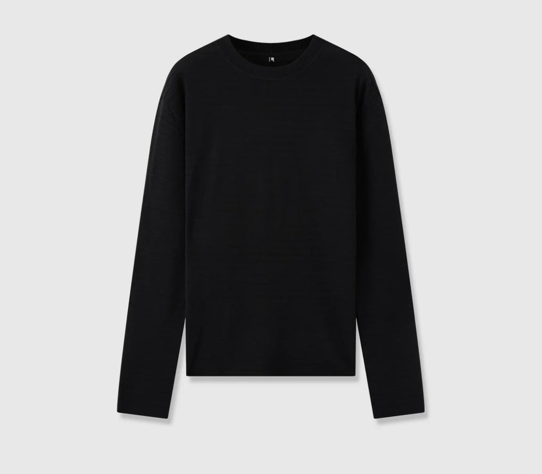 Dame fint strikket langærmet t-shirt med rund halsudskæring og smal pasform Stilla