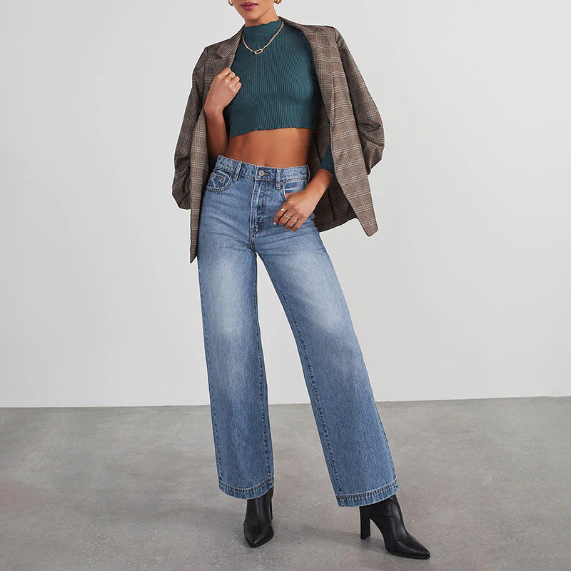 Dame Løst skårne jeans med høj talje og elegant sømføring Stilla