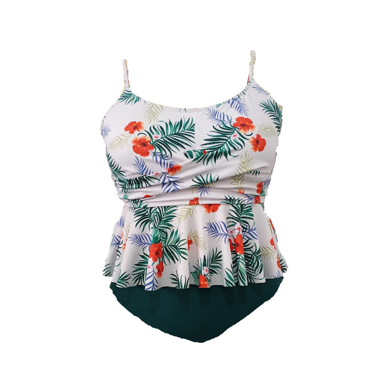 Dame Tankini-sæt med blomsterflæse-design og figursyet snit Skovae