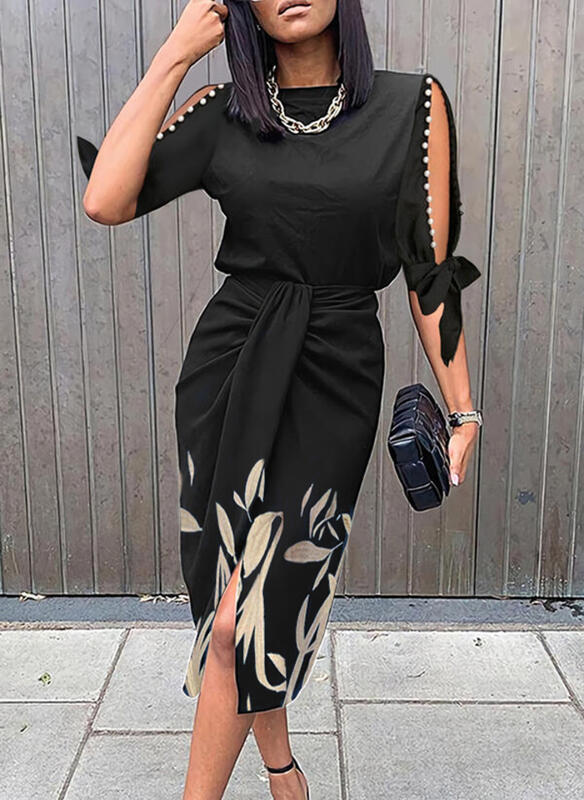 Elegant midi-kjole til kvinder med stilfulde cut-out-ærmer Stilla