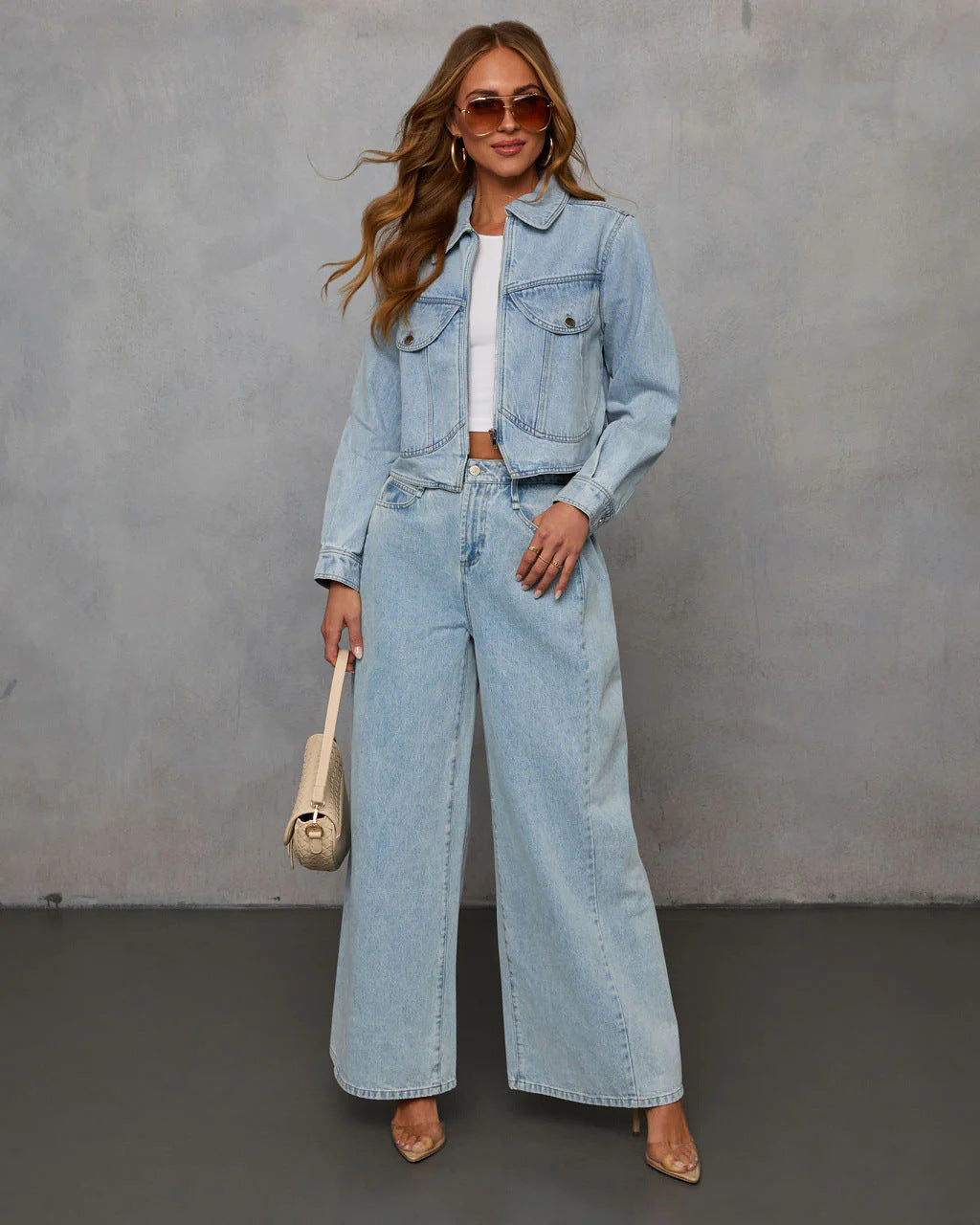 Dame cropped jeansjakke med lynlås og klassiske lommer Stilla