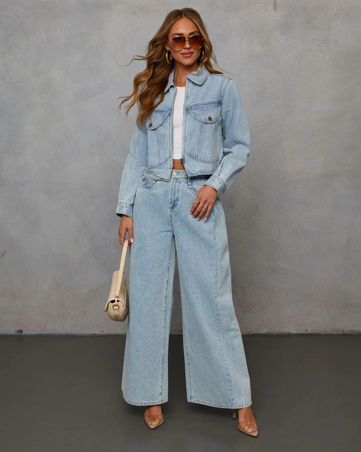 Dame cropped jeansjakke med lynlås og klassiske lommer Stilla