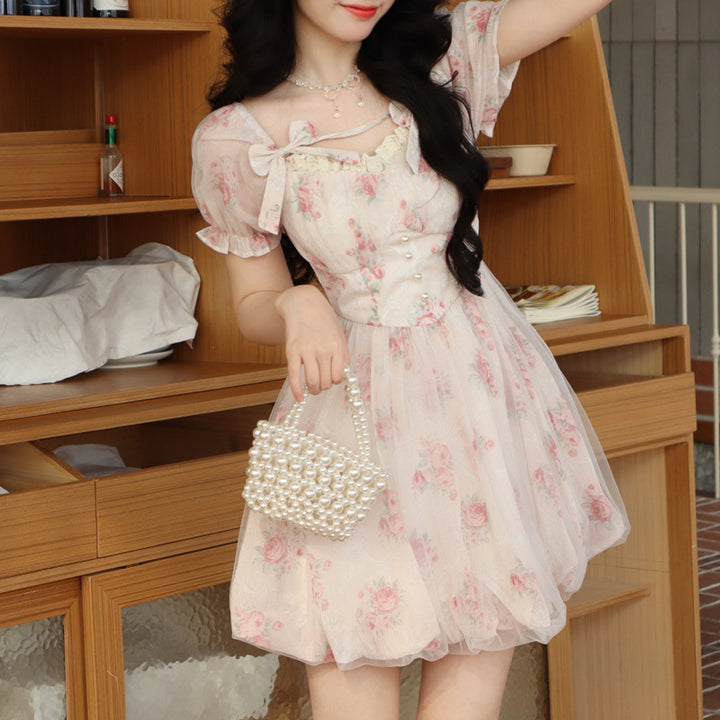 Femme Floral Print Puff Sleeve Mini Kjole Stilla