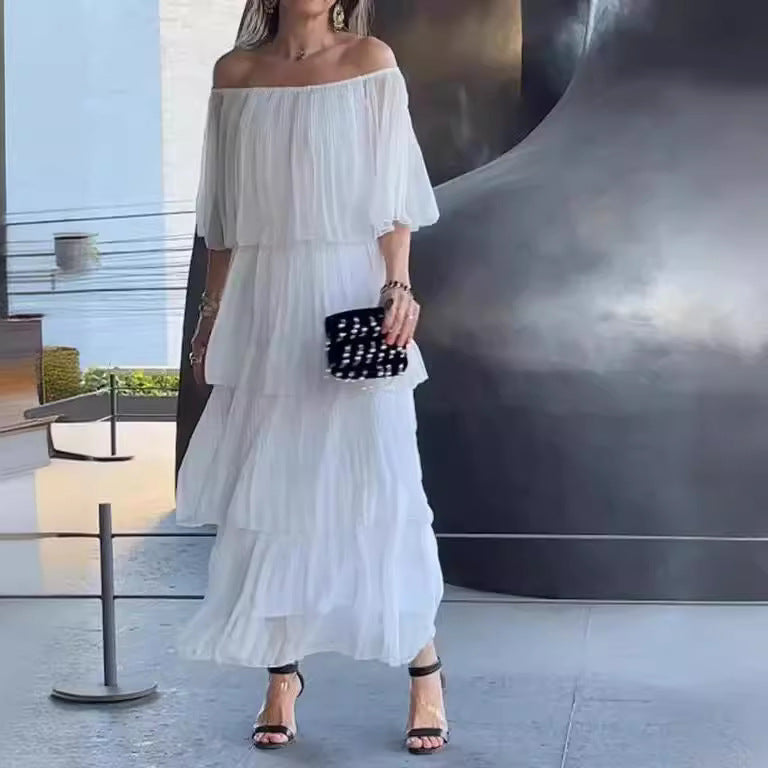 Dame Off-Shoulder Maxikjole med plisserede detaljer Stilla