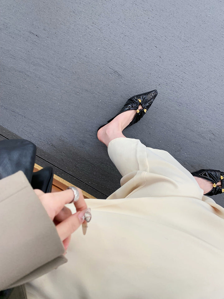 Dame Spidsesko Slip-On Mules med dekorativ knude-detail Stilla