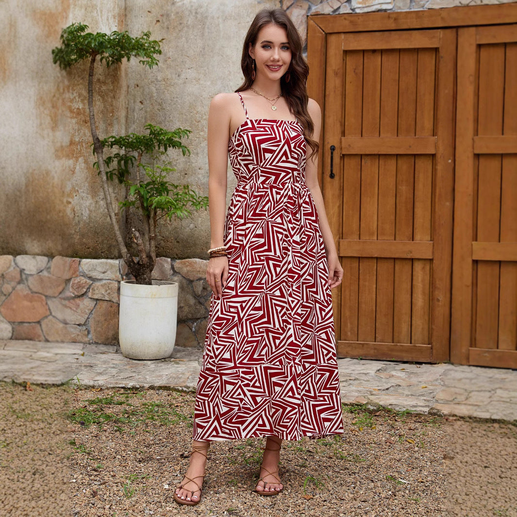 Damer Elegant Sommerkjole med asymmetrisk kant og geometrisk mønster Stilla