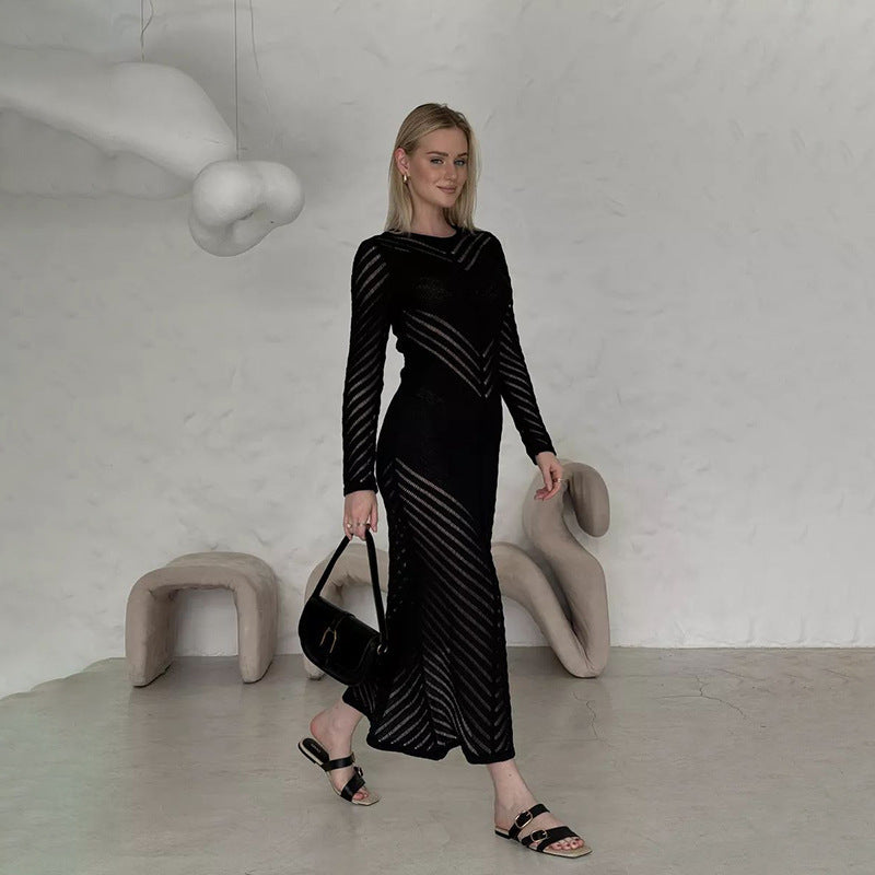 Dame Elegant Maxikjole med raffinerede striber og sidelæg Stilla