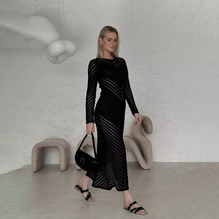 Dame Elegant Maxikjole med raffinerede striber og sidelæg Stilla