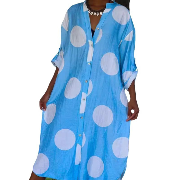 Dame Oversized Skjortekjole med Prikker Stilla