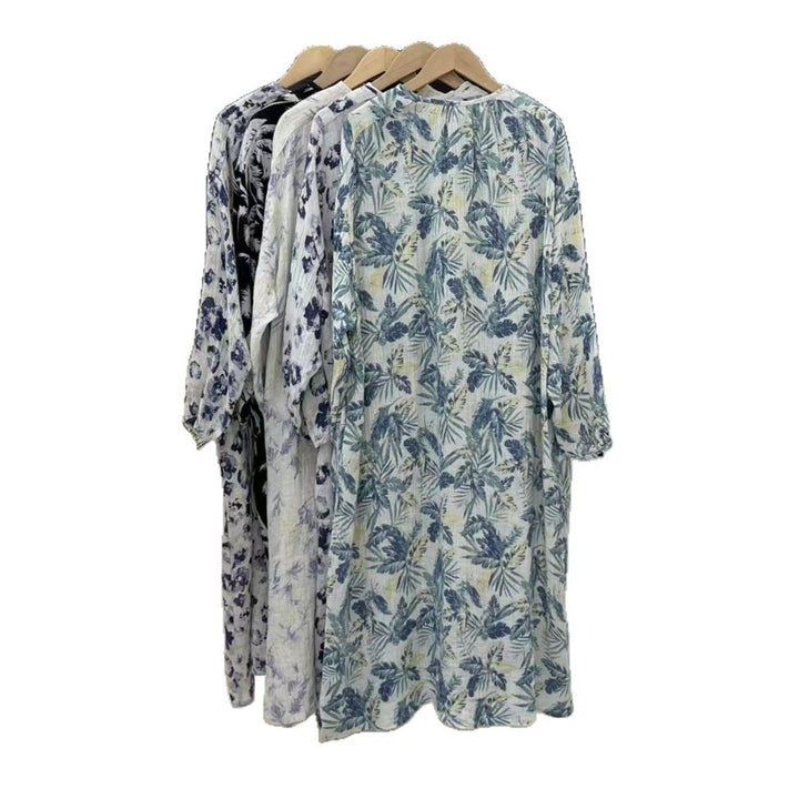 Dame Floral Print Lange Knaplukning Kjole Stilla