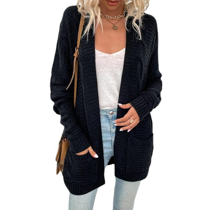Femme Luksuriøs Kabelstrik-Åben-Front-Cardigan Stilla
