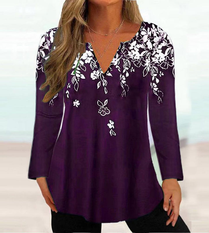 Damebluse med floral broderi Stilla