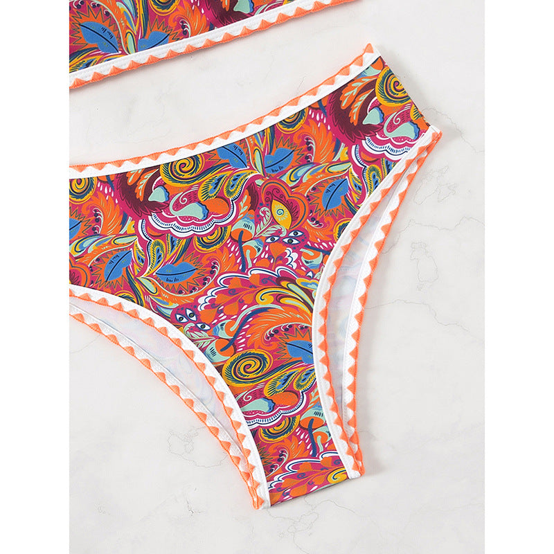 Damer Bandeau-bikini-sæt med blomsterdesign og raffinerede trim-detaljer Stilla